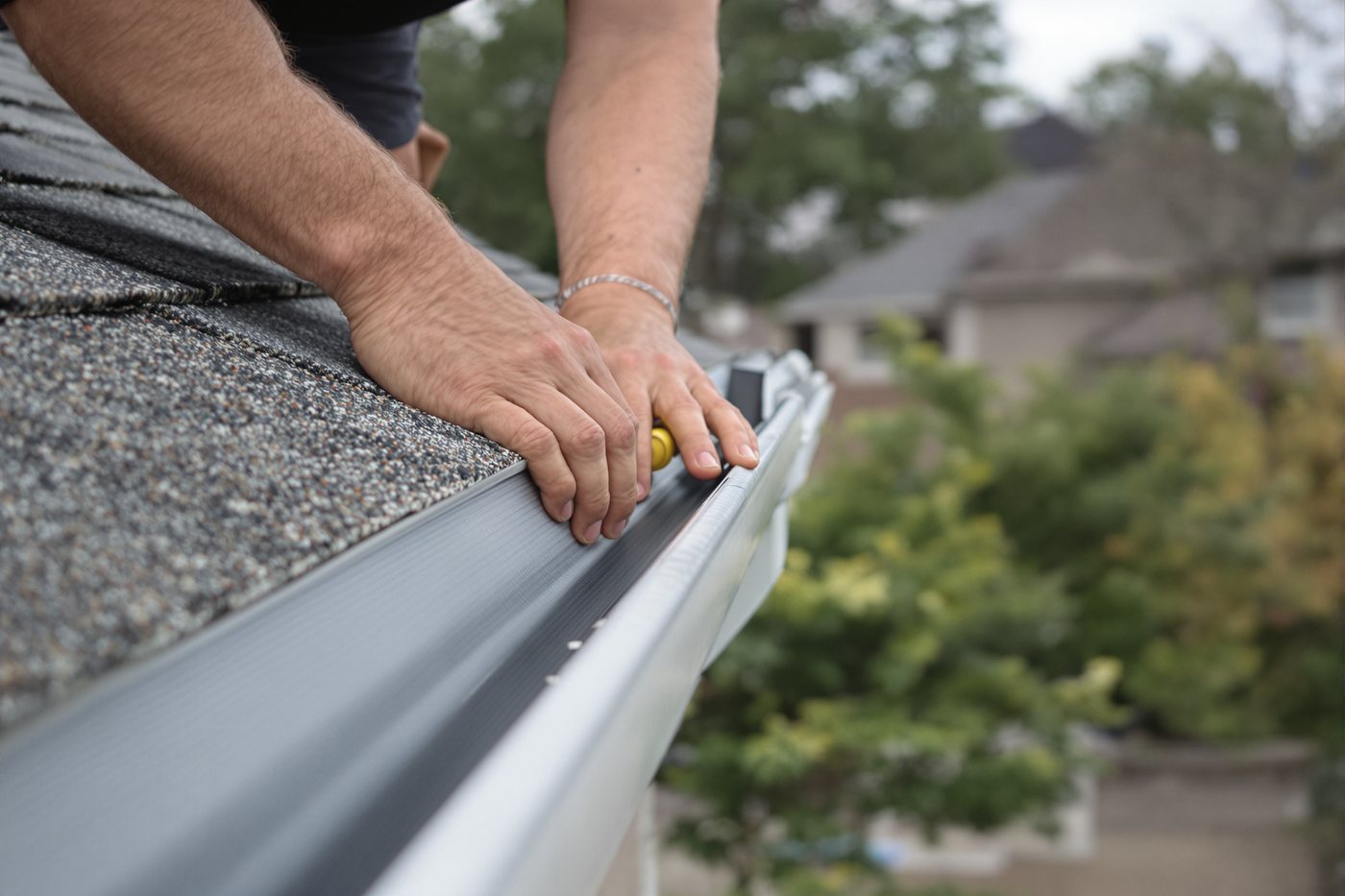 Micro mesh gutter guards installed on the edge of a Nashville home's roof